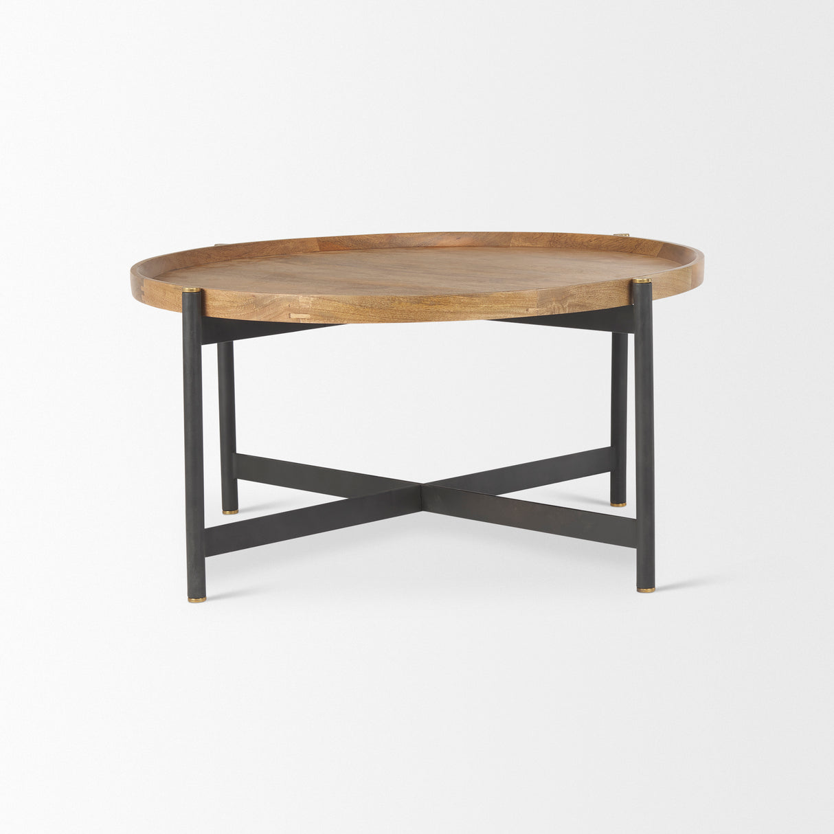 Marquisa 34.25L x 34.25W x 16.5H Small Brown Wood w/ Black Metal Coffee Table from Mercana - Luna Furniture