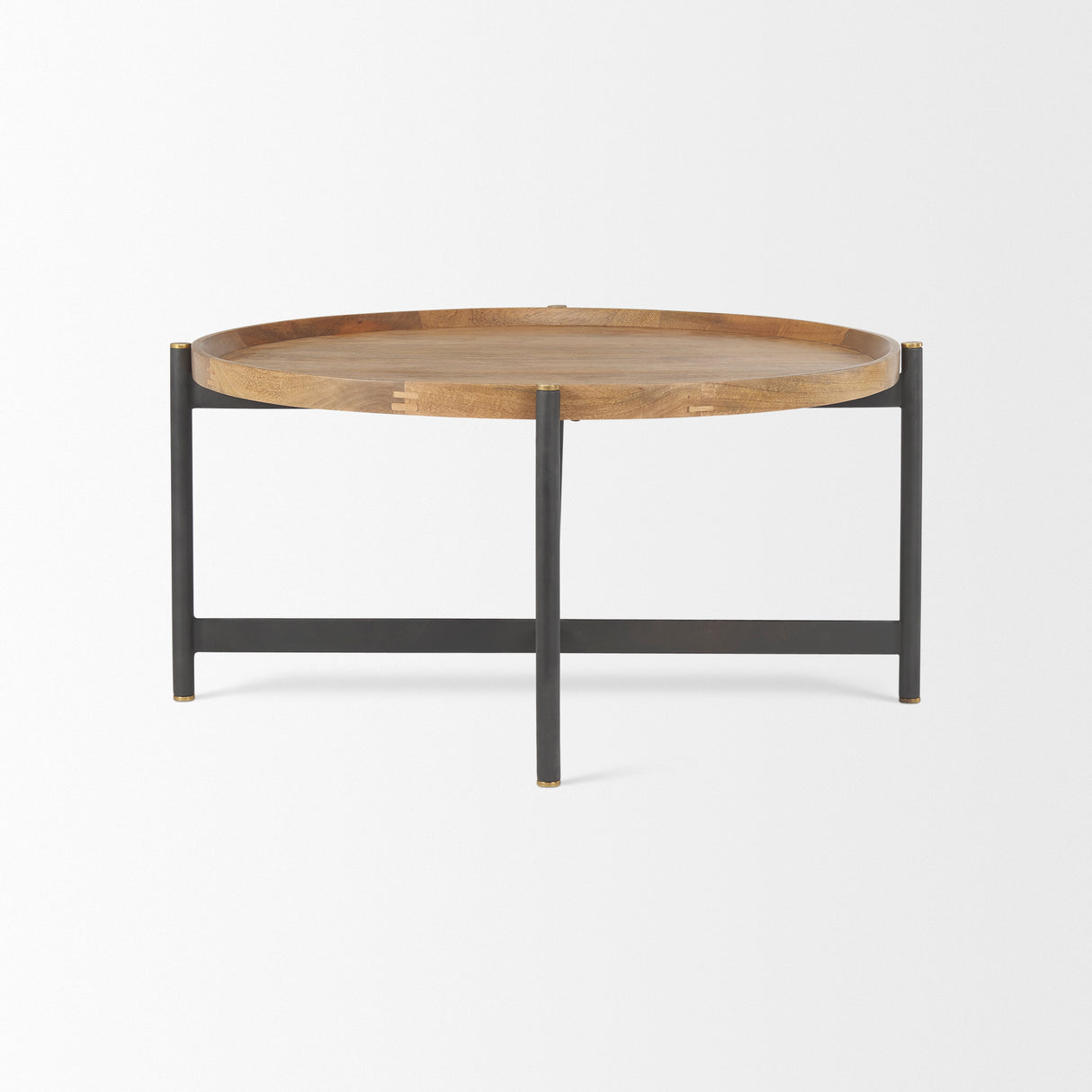 Marquisa 34.25L x 34.25W x 16.5H Small Brown Wood w/ Black Metal Coffee Table from Mercana - Luna Furniture