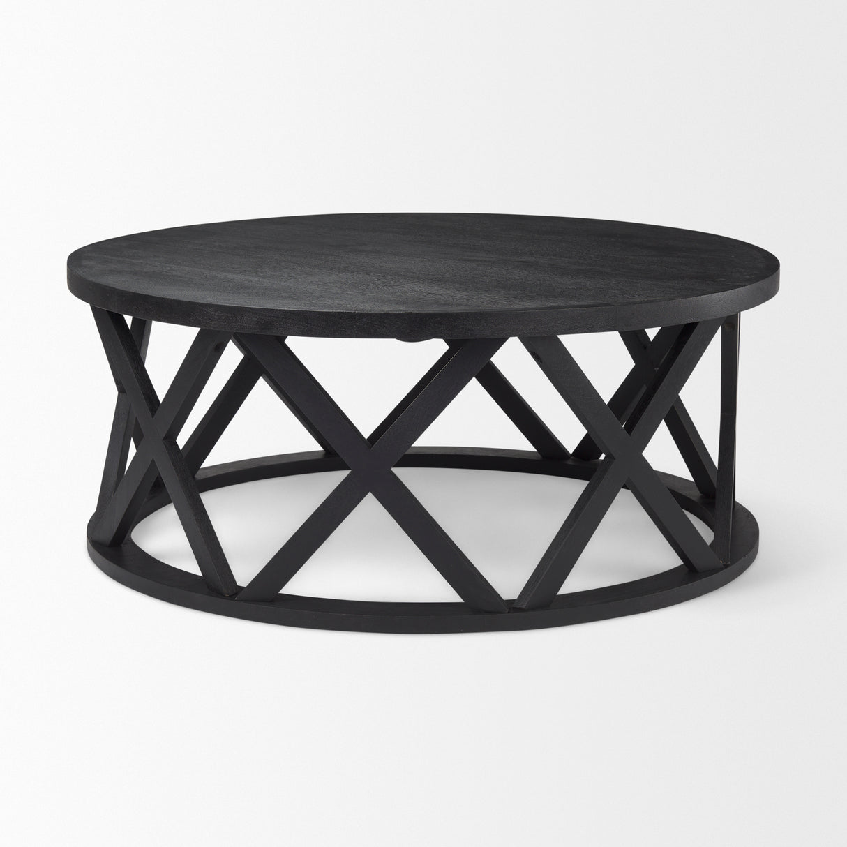 Forsey 28.0L x 45.3W x 18.0H Black Solid Wood Round Coffee Table from Mercana - Luna Furniture