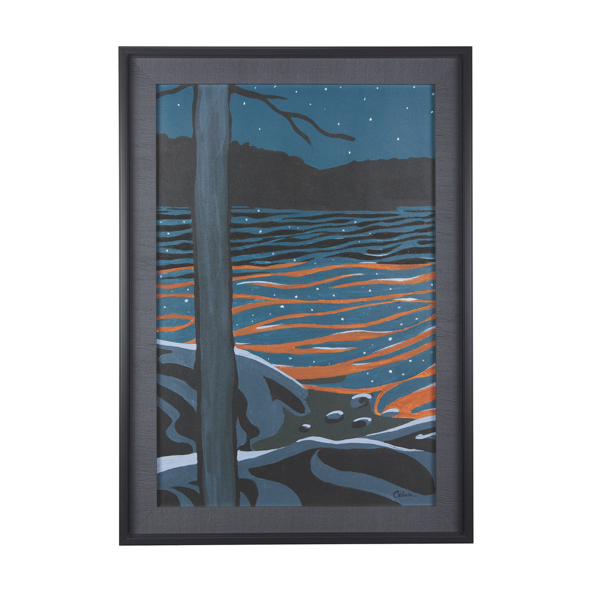 Sea bay at night I by Mercana Studio a Hand Embellished Textured Framed Art Print from Mercana - Luna Furniture