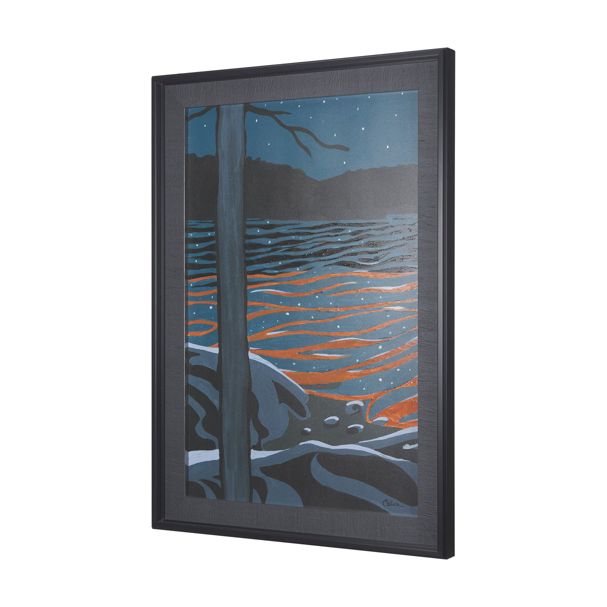 Sea bay at night I by Mercana Studio a Hand Embellished Textured Framed Art Print from Mercana - Luna Furniture
