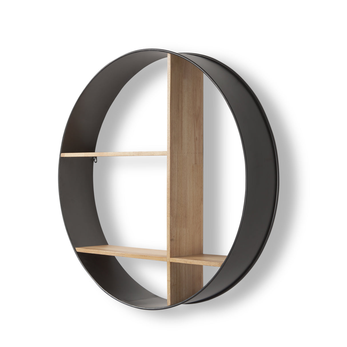 Hector 36.0L x 7.0W x 36.0H Brown Wood W/ Black Metal Round Wall Shelf from Mercana - Luna Furniture