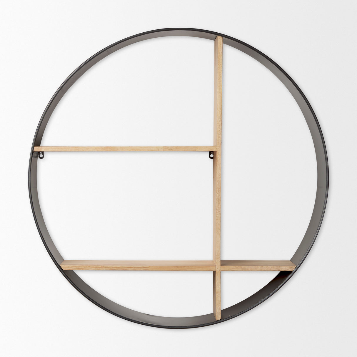 Hector 36.0L x 7.0W x 36.0H Brown Wood W/ Black Metal Round Wall Shelf from Mercana - Luna Furniture
