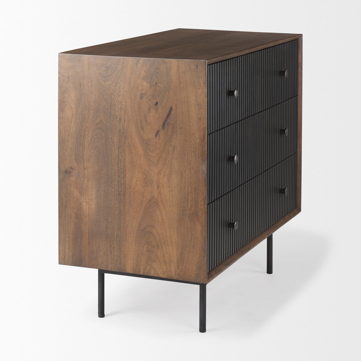 Grace 35.5L x 18.0W x 31.0H Medium Brown Wood W/Black Metal Frame 3 Drawer Accent Cabinet from Mercana - Luna Furniture