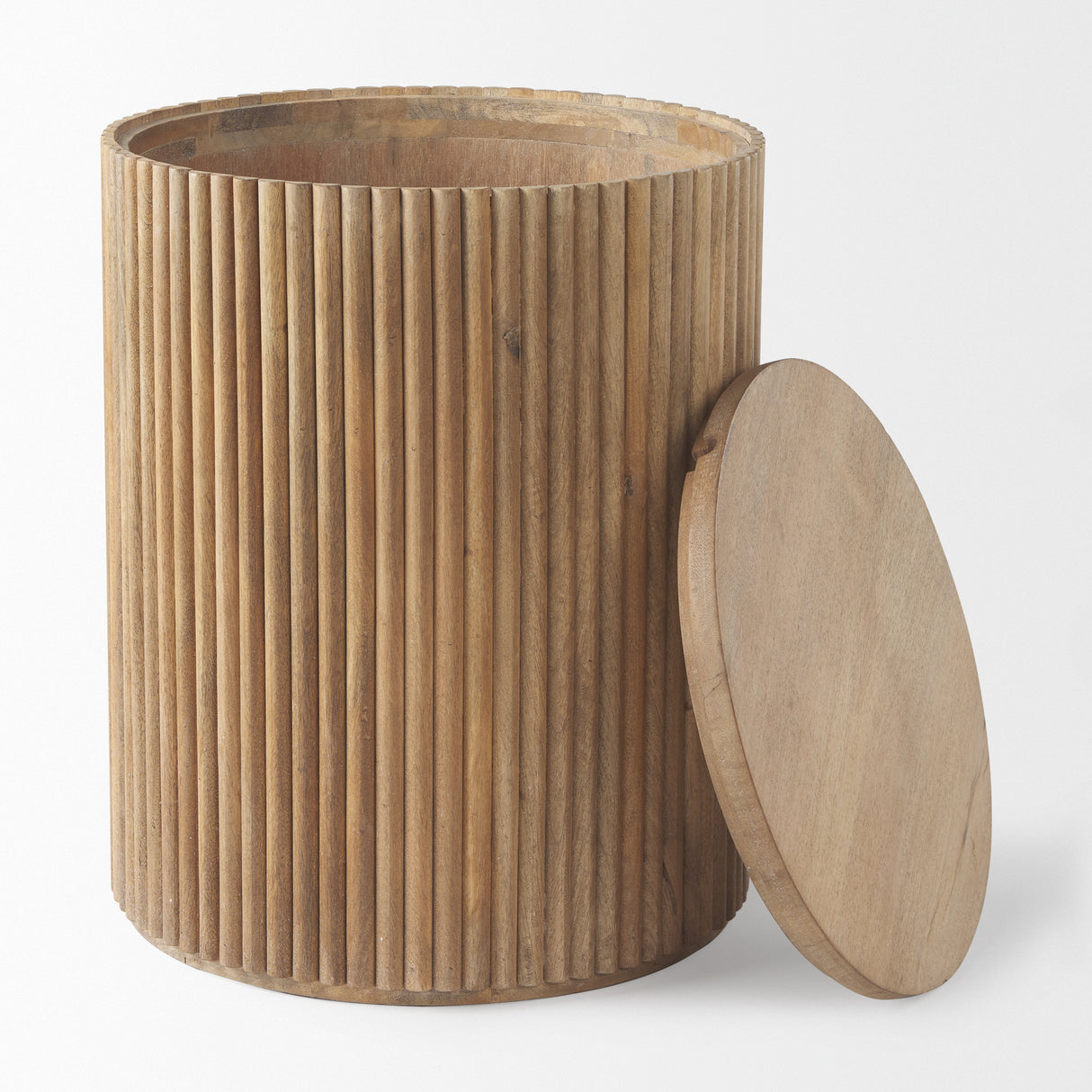 Terra 18L x 18W x 22H Light Brown Wood Fluted Round Side Table from Mercana - Luna Furniture