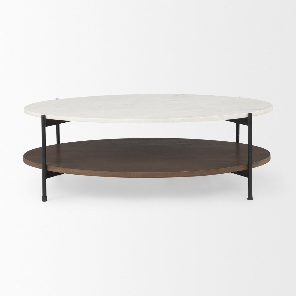 Larkin White Marble Top w/ Dark Brown Wood Shelf Oval Coffee Table from Mercana - Luna Furniture