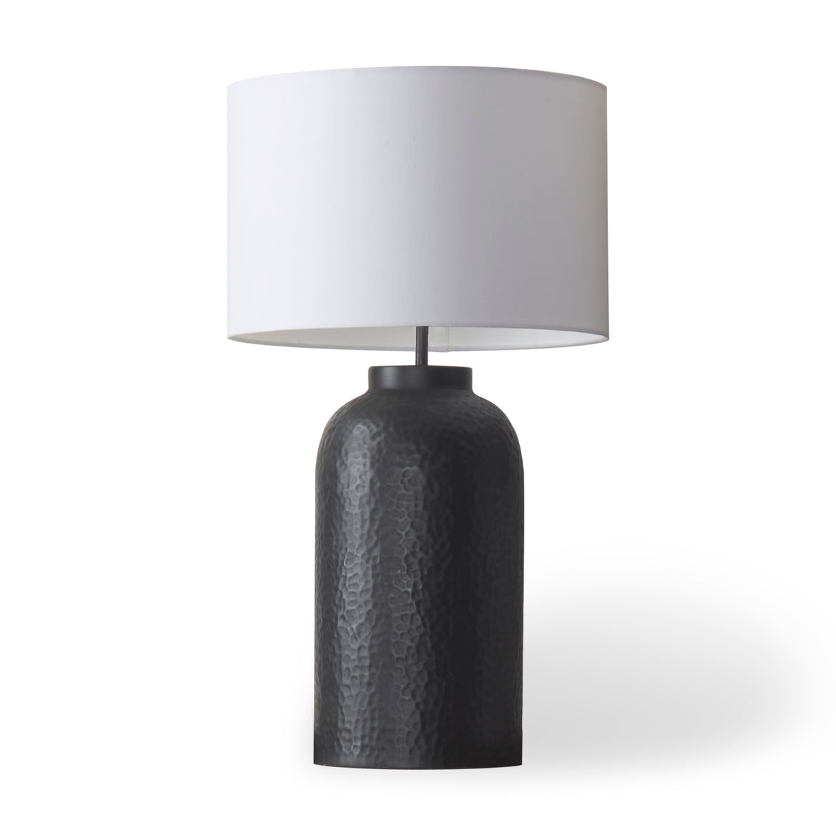 Leo 18.0L x 18.0W x 31.0H Black Hammered W/White Fabric Shade Table Lamp from Mercana - Luna Furniture
