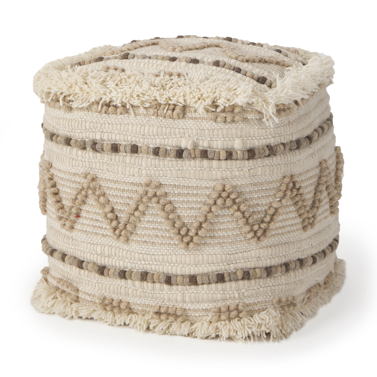 Caela Beige/Brown Wool, Cotton and Felt Popcorn Stitch Square Pouf from Mercana - Luna Furniture