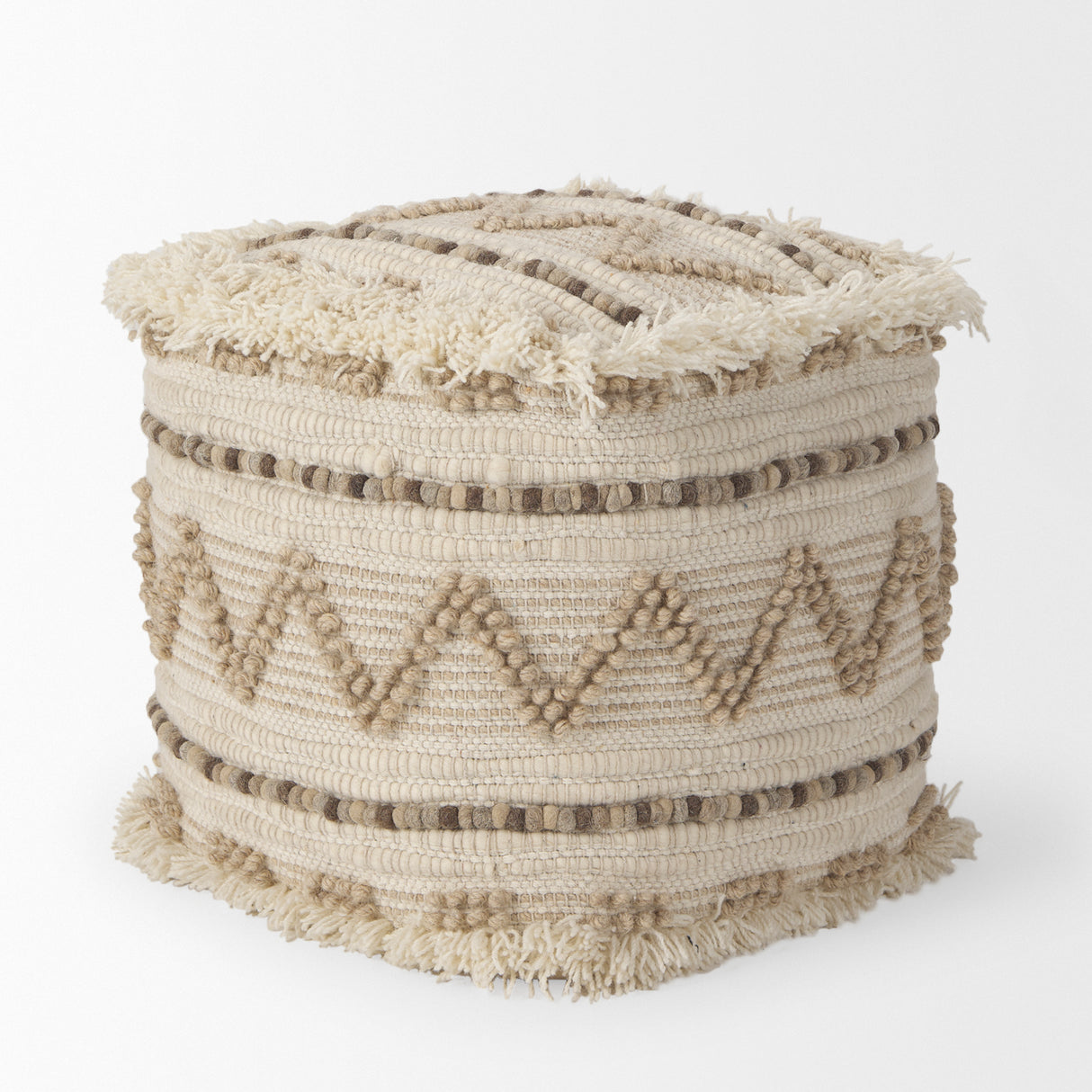 Caela Beige/Brown Wool, Cotton and Felt Popcorn Stitch Square Pouf from Mercana - Luna Furniture