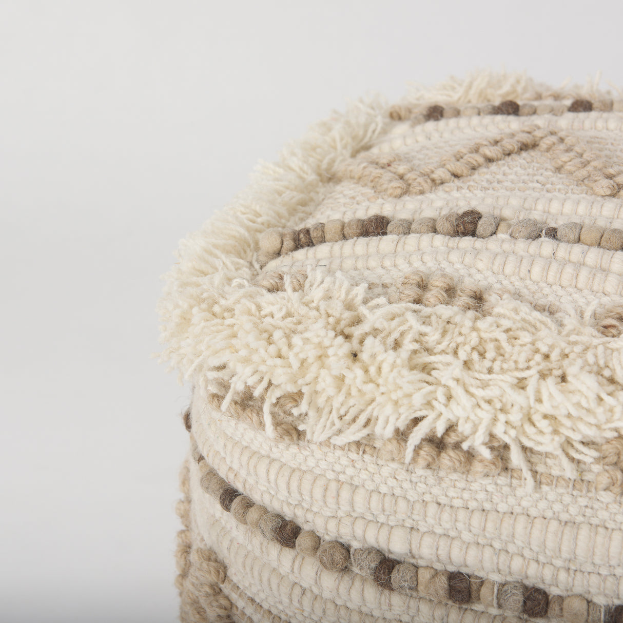 Caela Beige/Brown Wool, Cotton and Felt Popcorn Stitch Square Pouf from Mercana - Luna Furniture