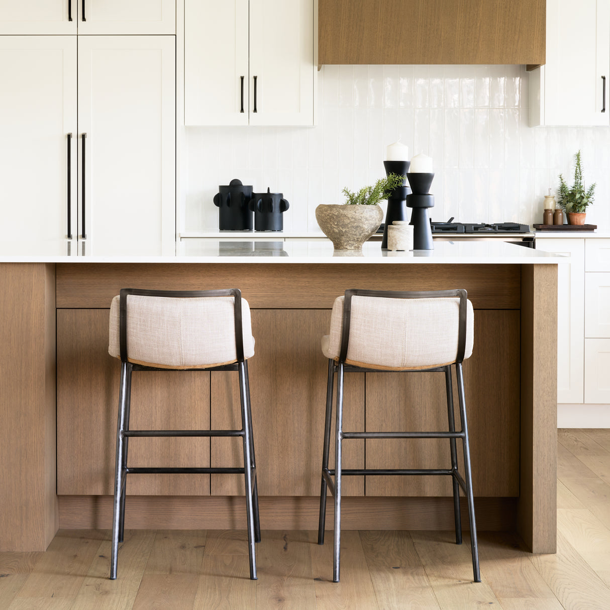 Kavalan 33.5" Total Height Beige Upholstered Seat Gray Metal Frame Counter Stool from Mercana - Luna Furniture