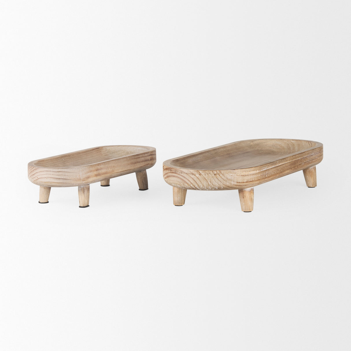 Carver Set of 2 Oblong White Washed Wood Footed Trays from Mercana - Luna Furniture