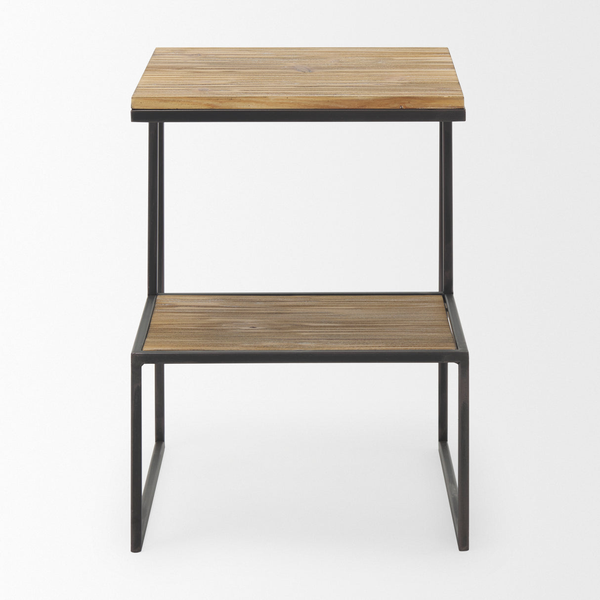 Ronin 22"H Square 2-Tier Wood w/ Black Metal Accent Table from Mercana - Luna Furniture