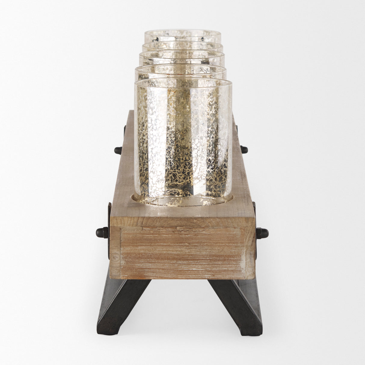 Benk Wood and Black Metal Five Cup Candle Holder from Mercana - Luna Furniture