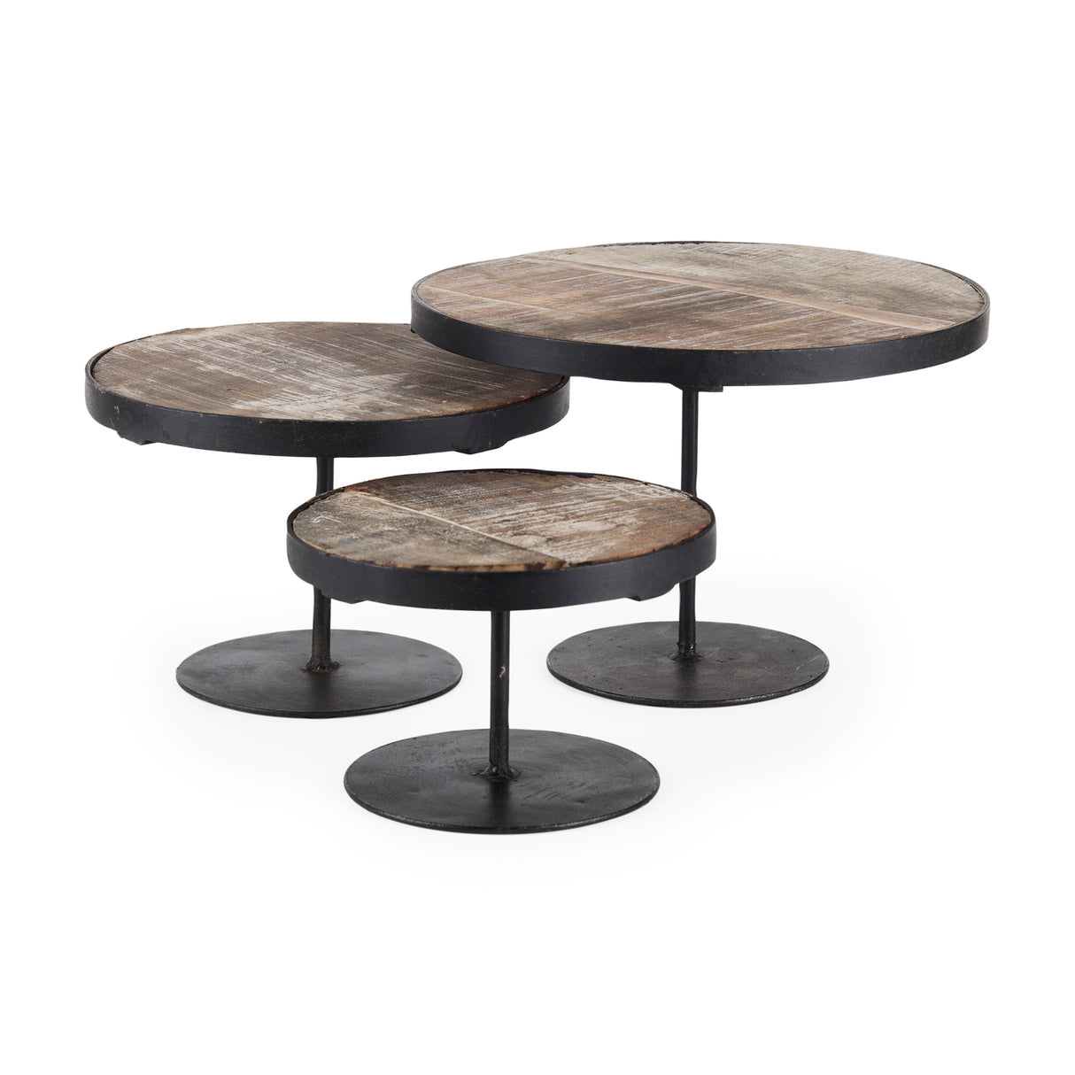 Lorenz (Set of 3) Light Brown Wood W/ Black Metal Base Round Decorative Display Stands from Mercana - Luna Furniture