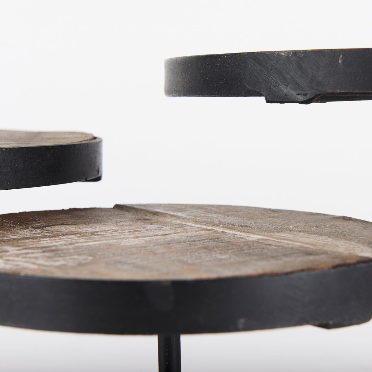 Lorenz (Set of 3) Light Brown Wood W/ Black Metal Base Round Decorative Display Stands from Mercana - Luna Furniture
