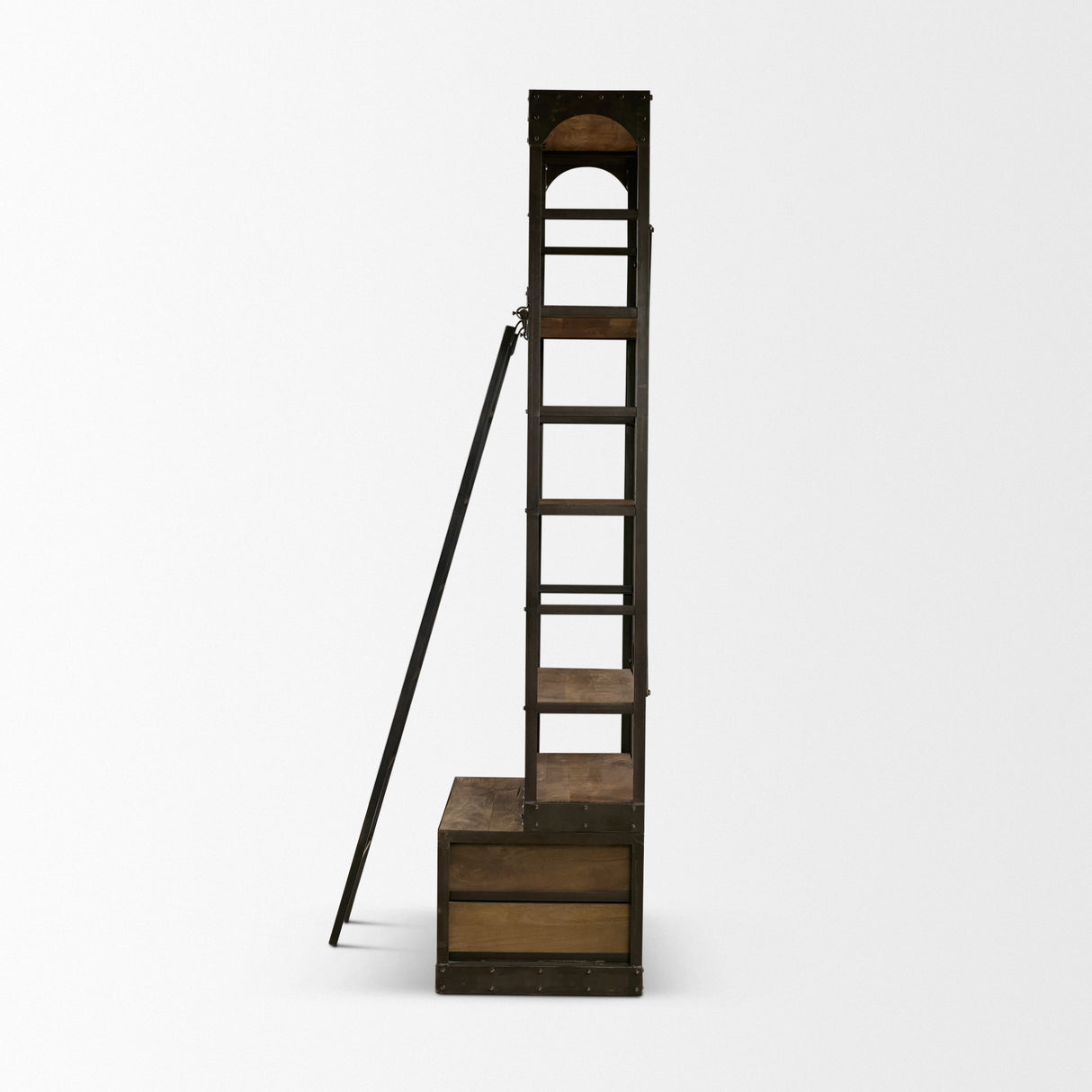 Brodie VII 32L x 22W x 94H Brown Wood Gun-Metal Bracing Four Shelf Shelving Unit from Mercana - Luna Furniture