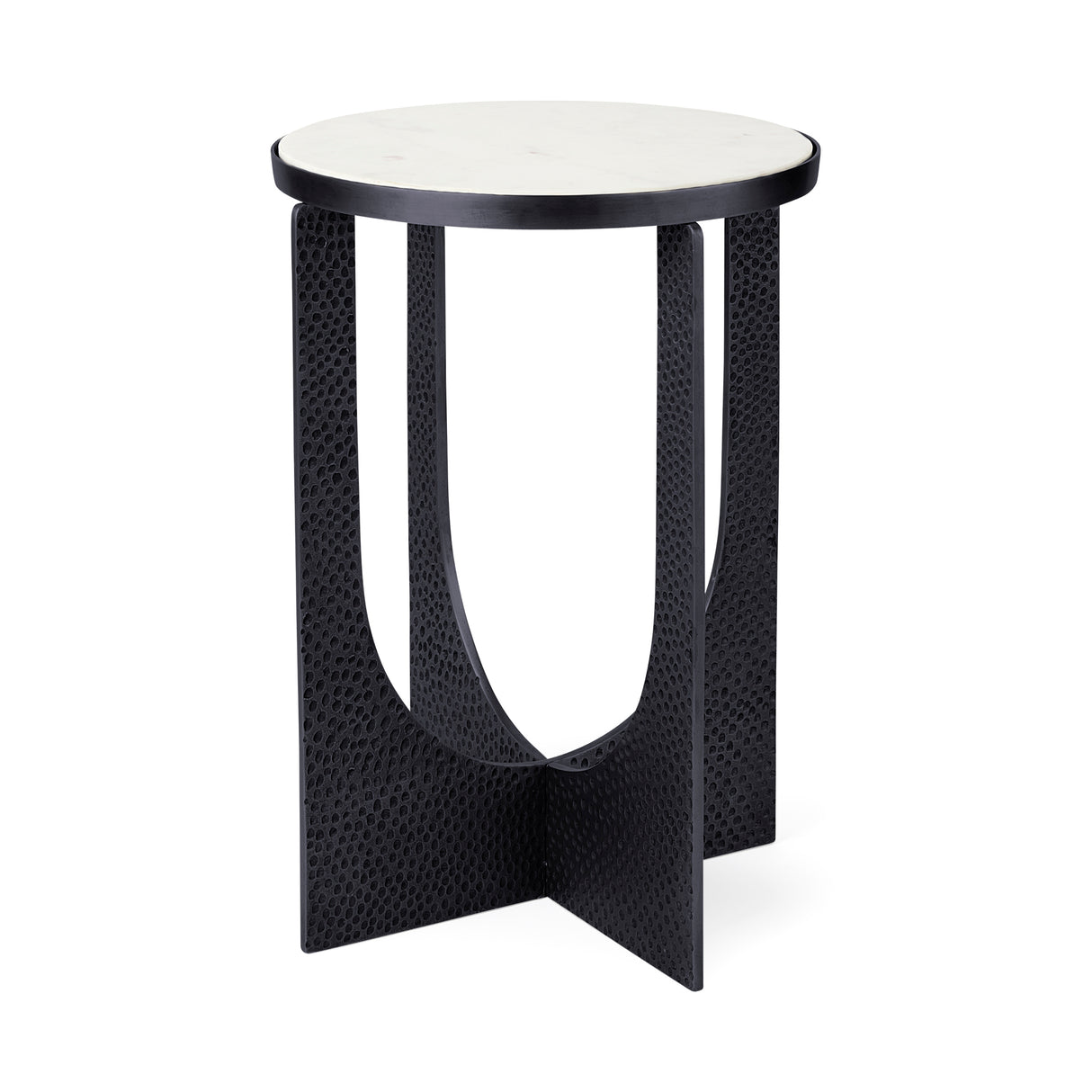Patrick 23"H White Marble Top w/ Matte Black Metal Accent Table from Mercana - Luna Furniture