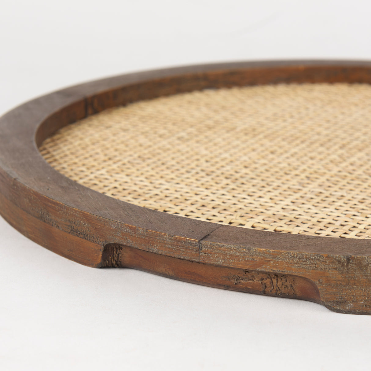 Silas Cane and Medium Brown Wood Round Tray from Mercana - Luna Furniture