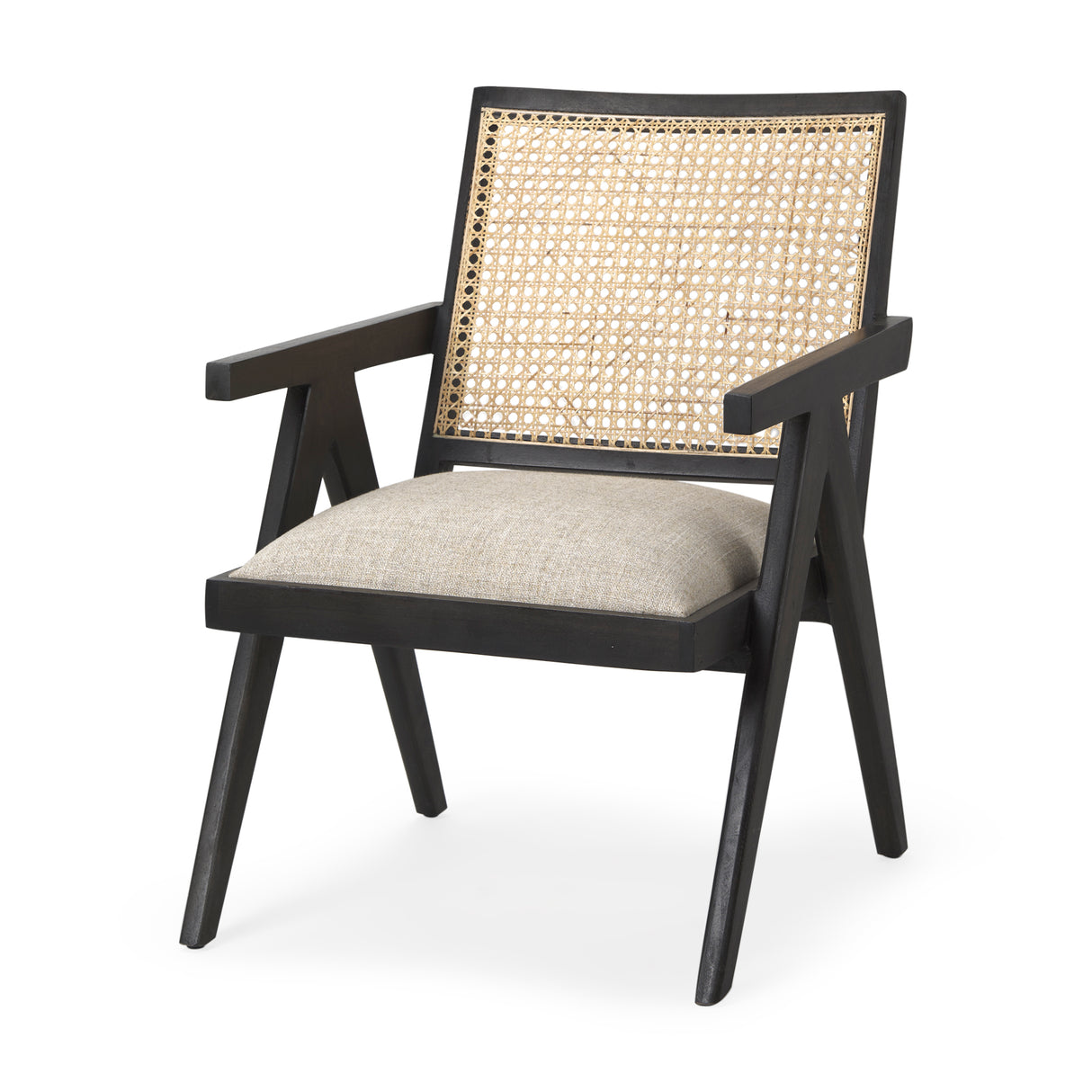 Donna Black Wood Cane-Back w/ Beige Upholstered Seat Dining Chair from Mercana - Luna Furniture