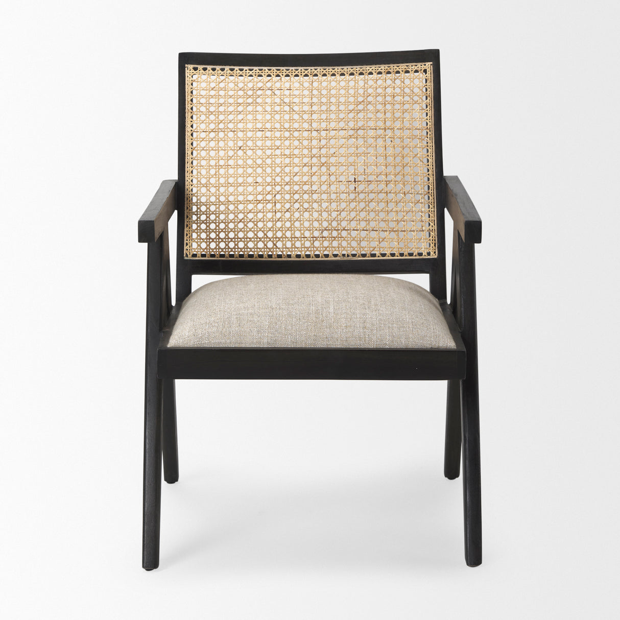 Donna Black Wood Cane-Back w/ Beige Upholstered Seat Dining Chair from Mercana - Luna Furniture