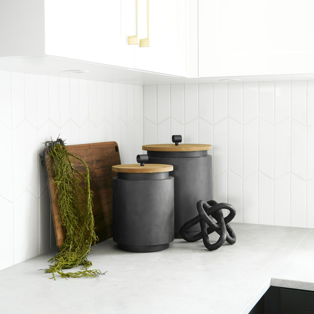 Cyril (Set of 2) Gray Metal W/ Brown Wood Lids Jars from Mercana - Luna Furniture