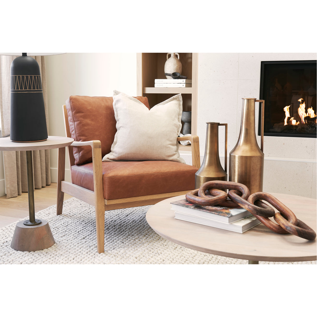 Maxwell 20" Round Light Brown Wood w/ Gold Metal Pedestal Side Table from Mercana - Luna Furniture