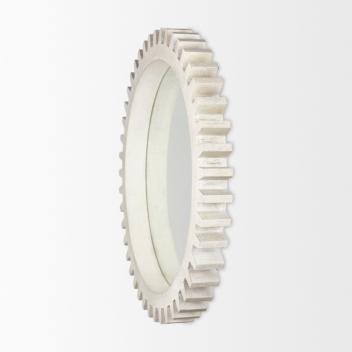 Sundance Cog 35.5" Round Whitewashed Wood Frame Mirror from Mercana - Luna Furniture