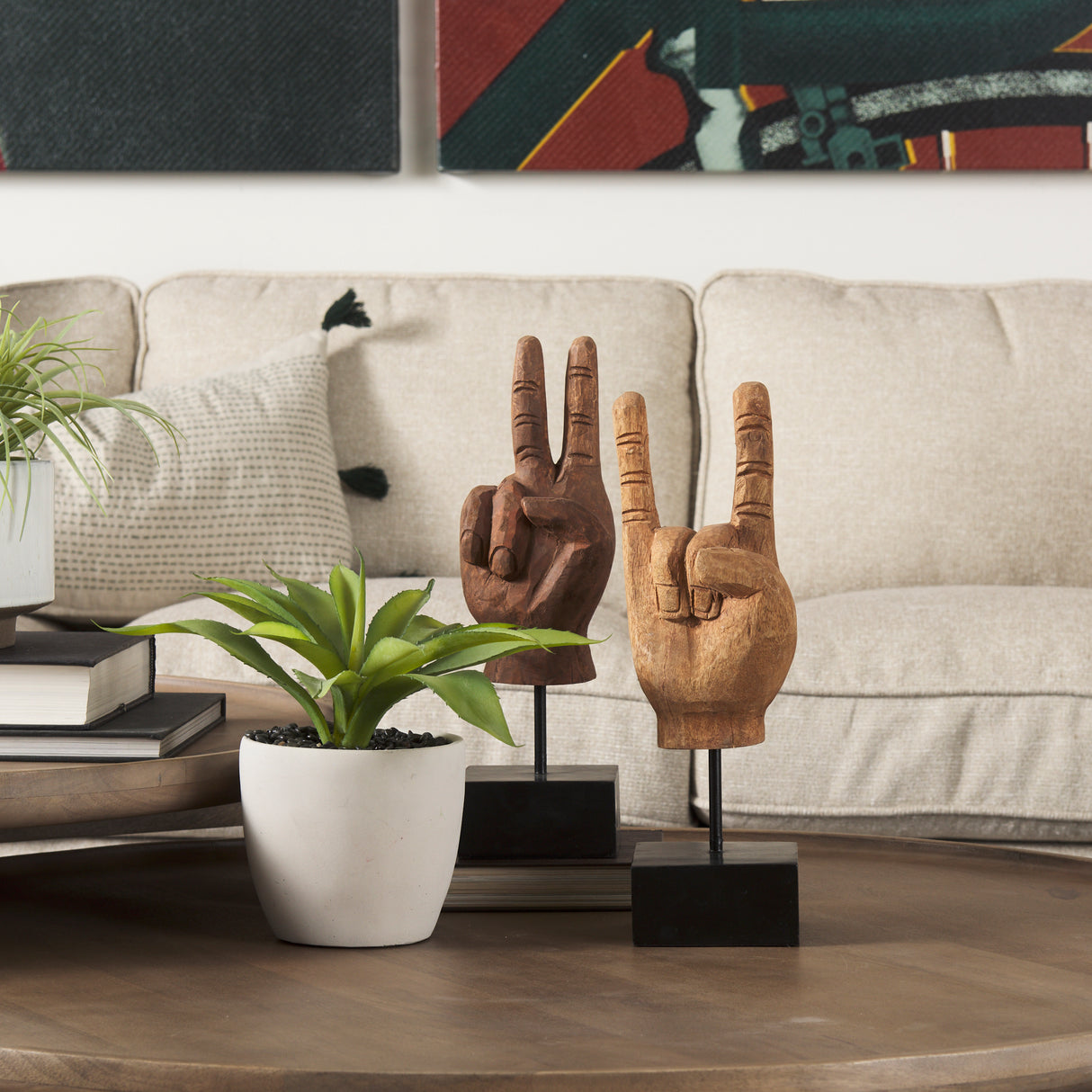 Saxum 4L x 4W Natural Wooden Carved Hang Loose Hand from Mercana - Luna Furniture