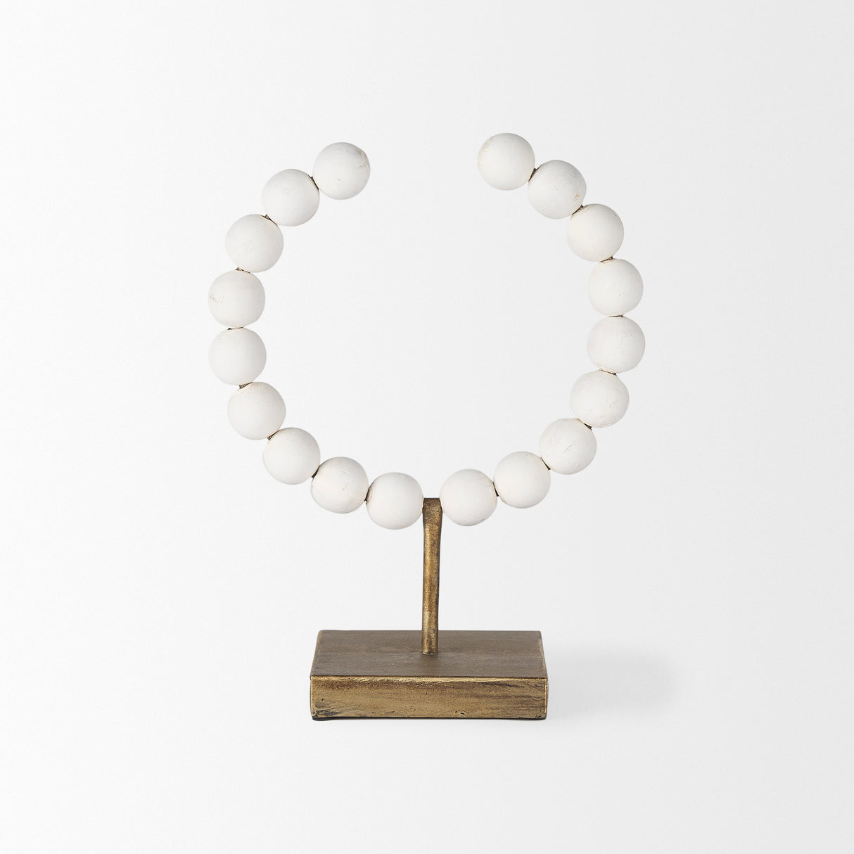 Pontchartrain I (Small) 9L x 5W White Beaded Broken Sphere Decorative Object W/ Gold Base from Mercana - Luna Furniture