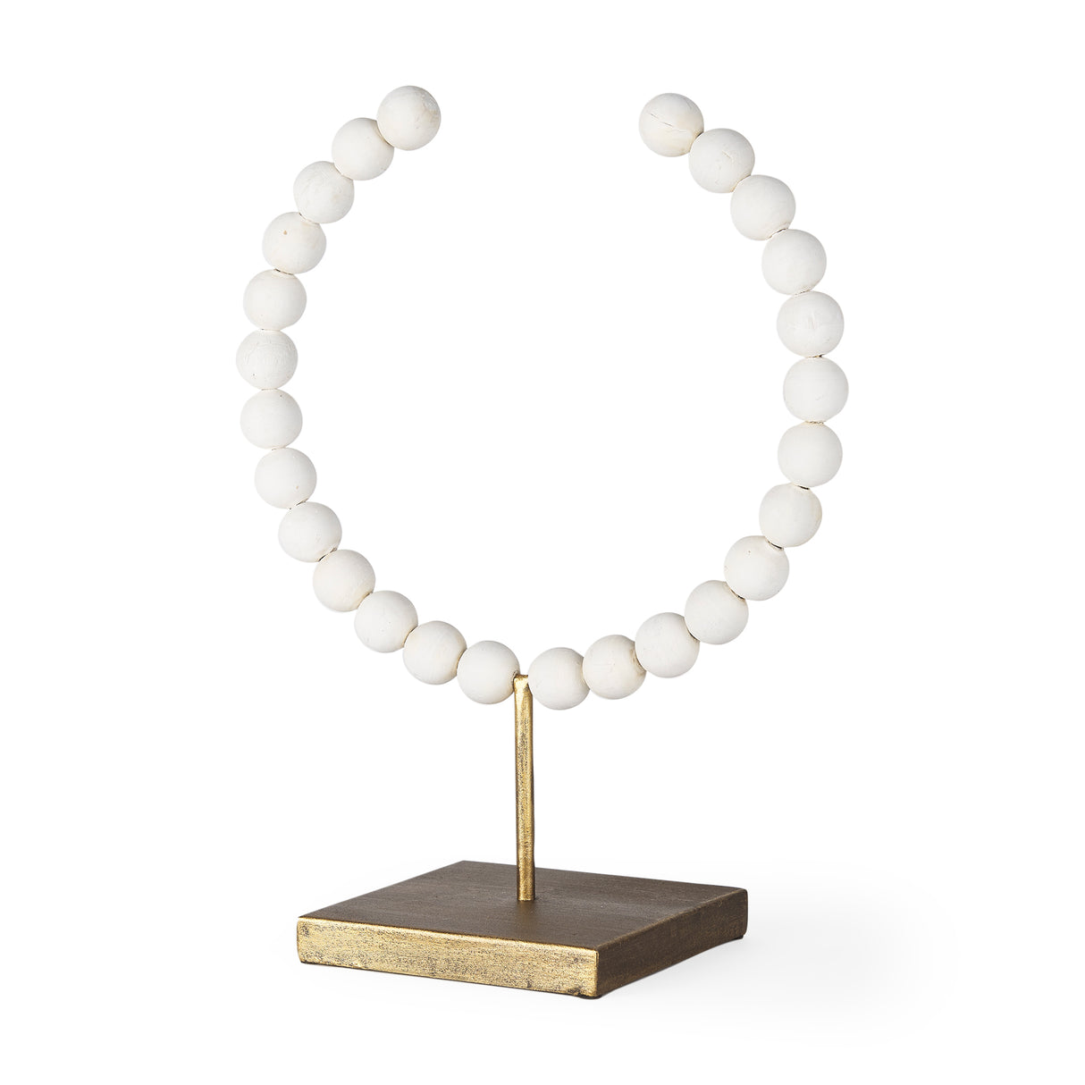Pontchartrain II (Large) 11L x 6W White Beaded Broken Sphere Decorative Object W/ Gold Base from Mercana - Luna Furniture
