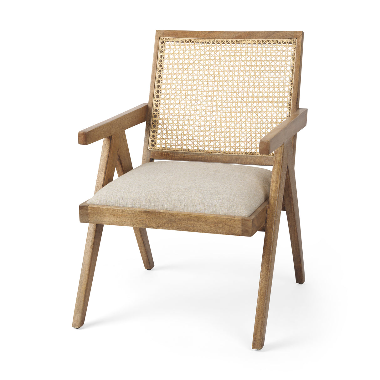 Donna Light Brown Wood Cane-Back w/ Beige Upholstered Seat Dining Chair from Mercana - Luna Furniture