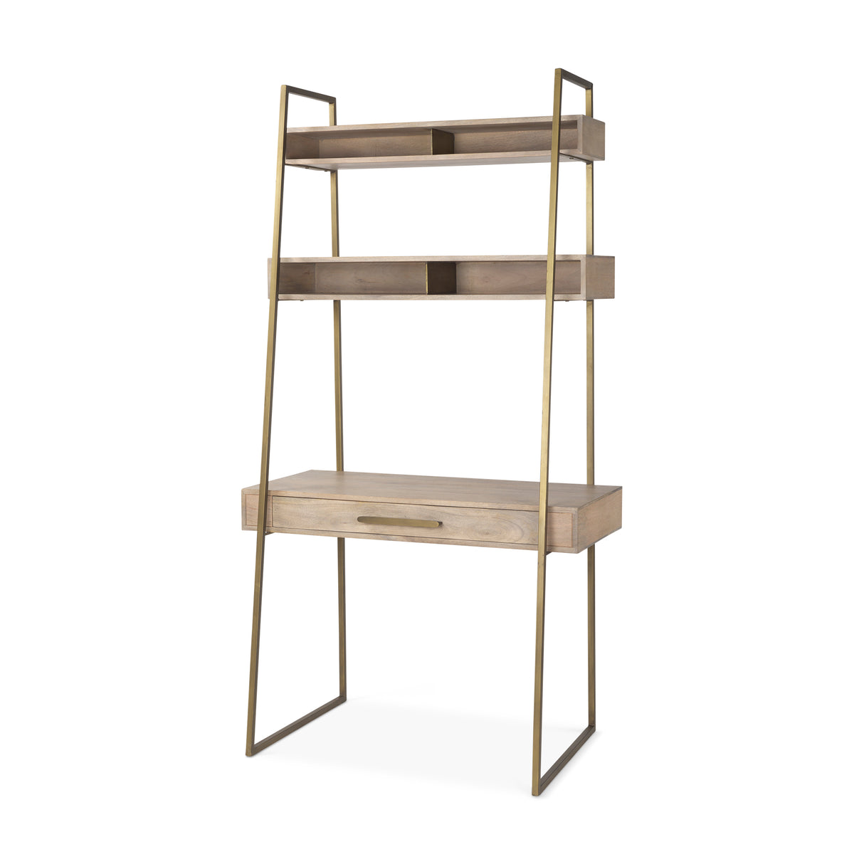 Cordell 42.0L x 25.0W x 78.0H Light Brown Wood W/Gold Metal Office Desk from Mercana - Luna Furniture