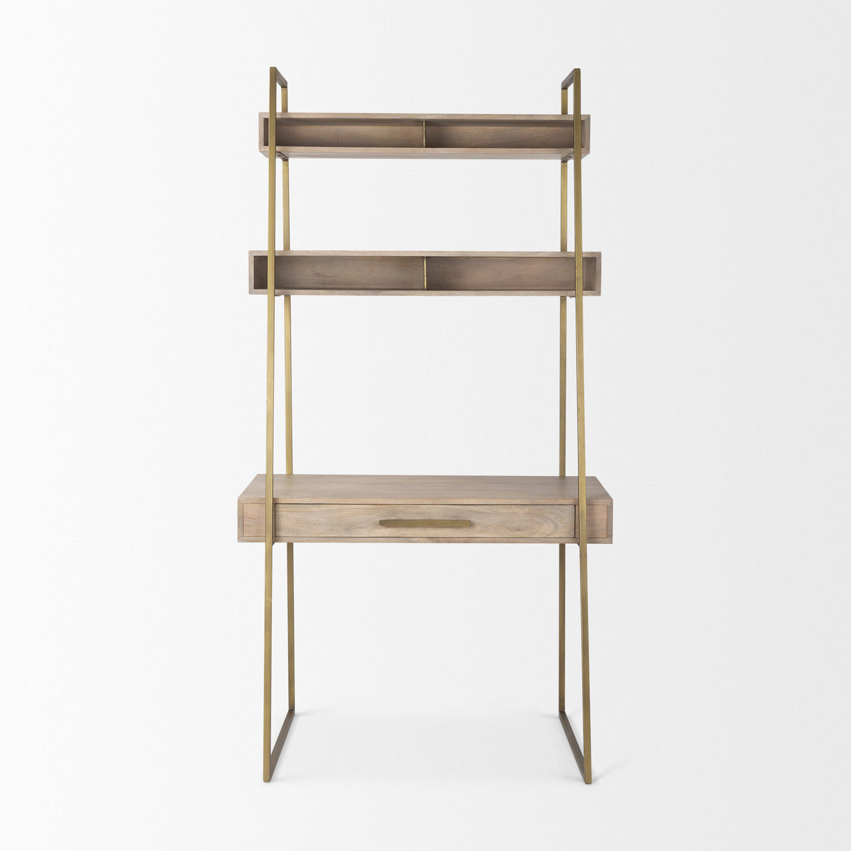 Cordell 42.0L x 25.0W x 78.0H Light Brown Wood W/Gold Metal Office Desk from Mercana - Luna Furniture