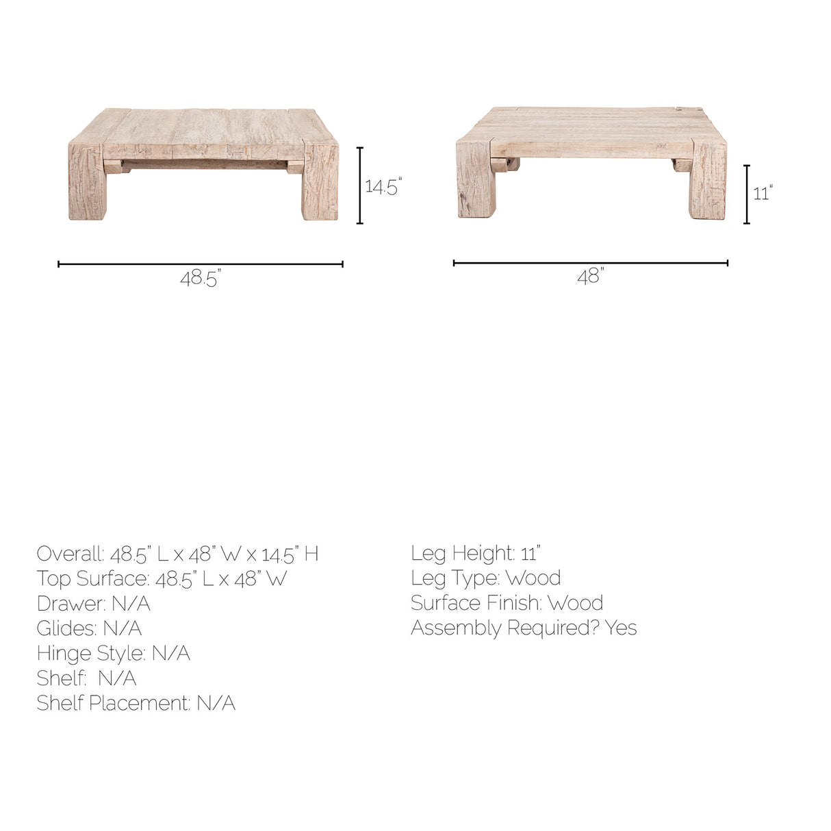 McArthur 48x48 Square Reclaimed Solid Wood Coffee Table from Mercana - Luna Furniture