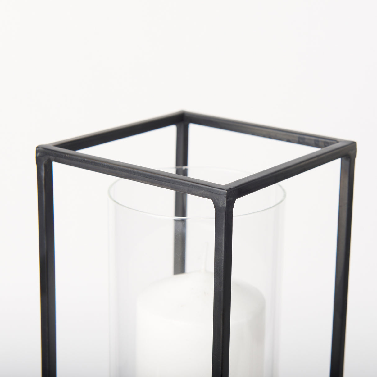 Cindy Set of 2 Matte Black Metal and Hurricane Glass Pillar Tabletop Candle Holders from Mercana - Luna Furniture