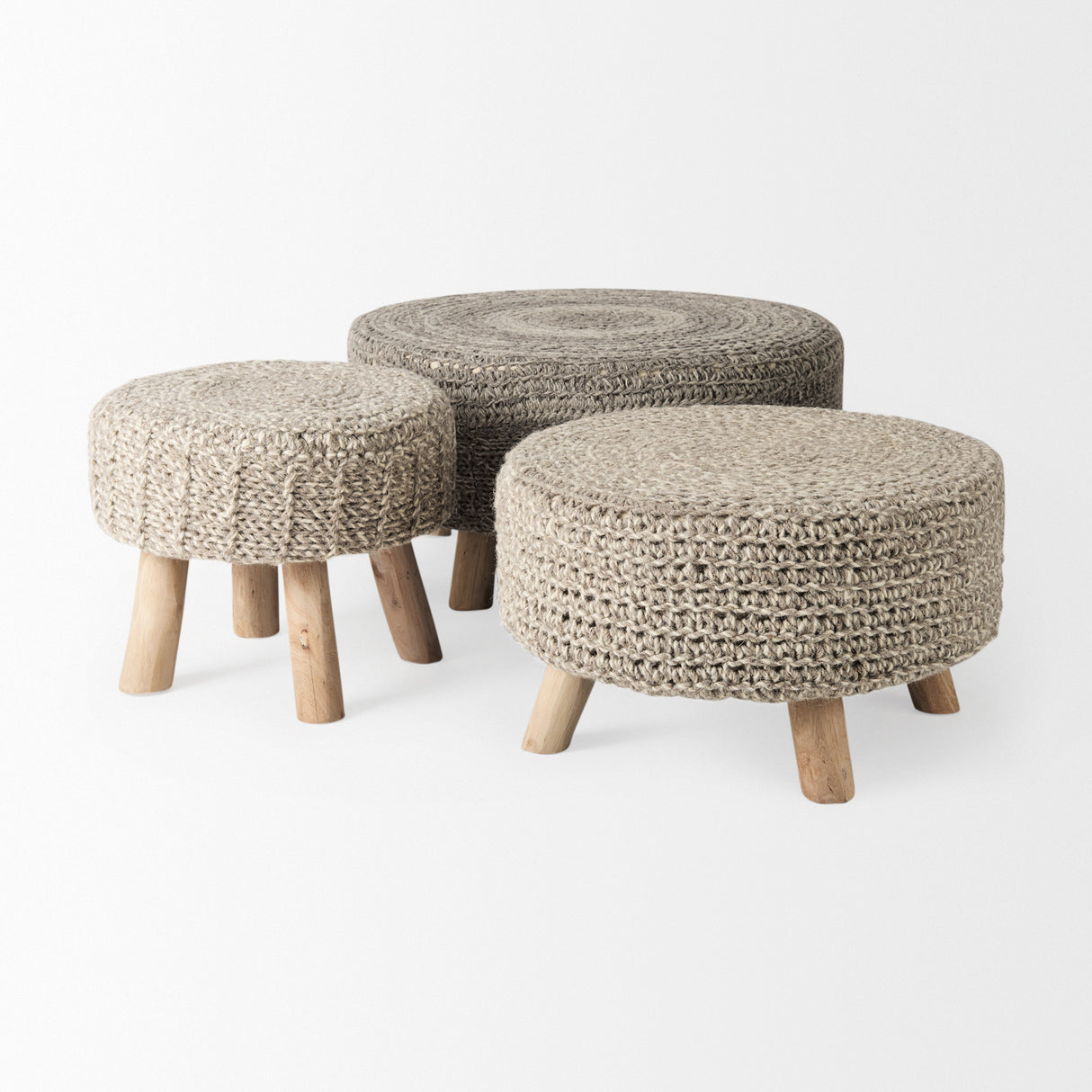 Bina 24.0L x 24.0W x 14.0H Light Gray 4 Legged Wool Stool from Mercana - Luna Furniture