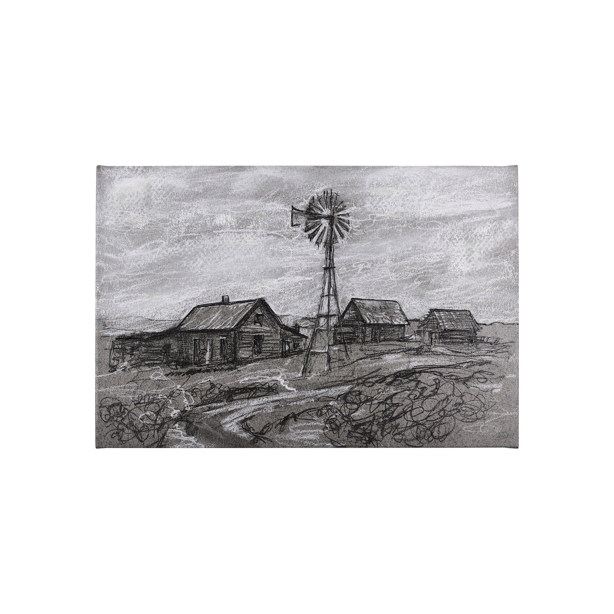 Farm view sketch I by Mercana Studio a Hand Embellished Textured Canvas from Mercana - Luna Furniture