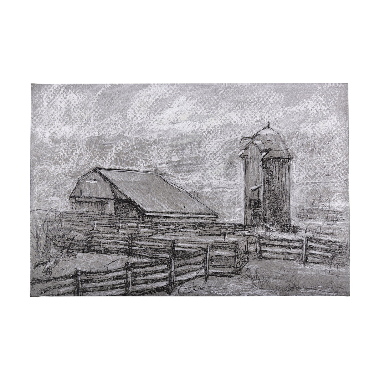 Farm view sketch II by Mercana Studio a Hand Embellished Textured Canvas from Mercana - Luna Furniture