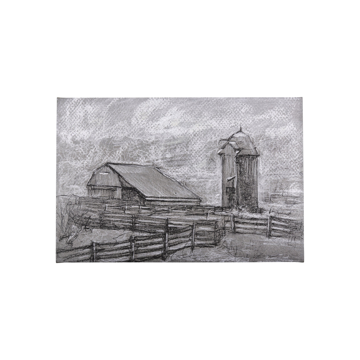 Farm view sketch II by Mercana Studio a Hand Embellished Textured Canvas from Mercana - Luna Furniture