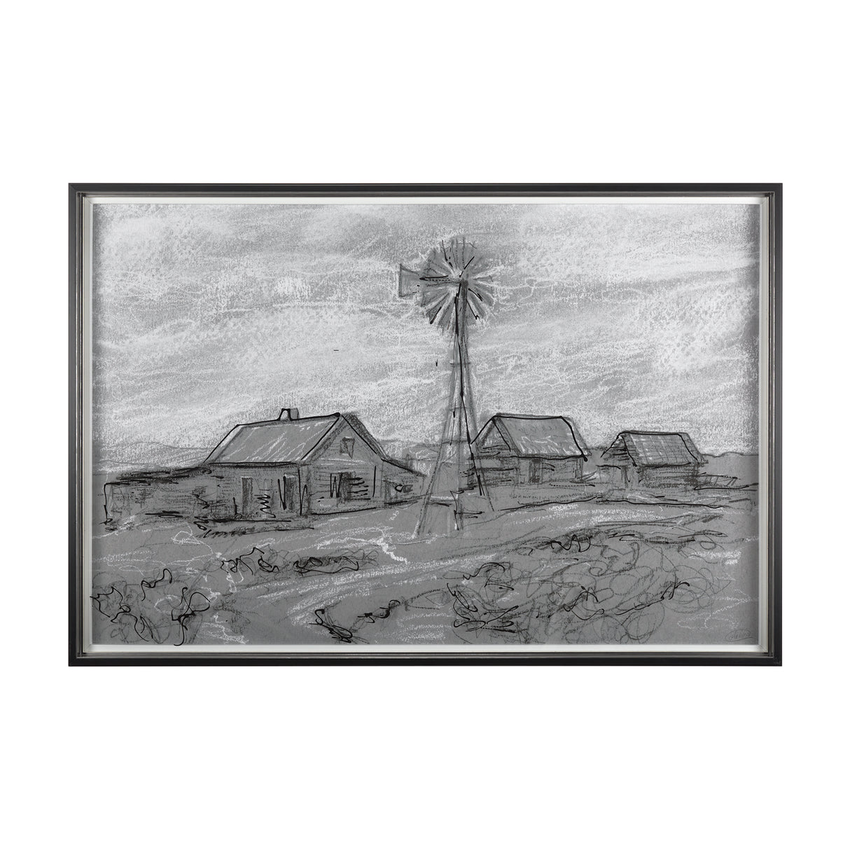 Farm view sketch I by Mercana Studio a Hand Embellished Textured Framed Art Print Matted under Glass from Mercana - Luna Furniture