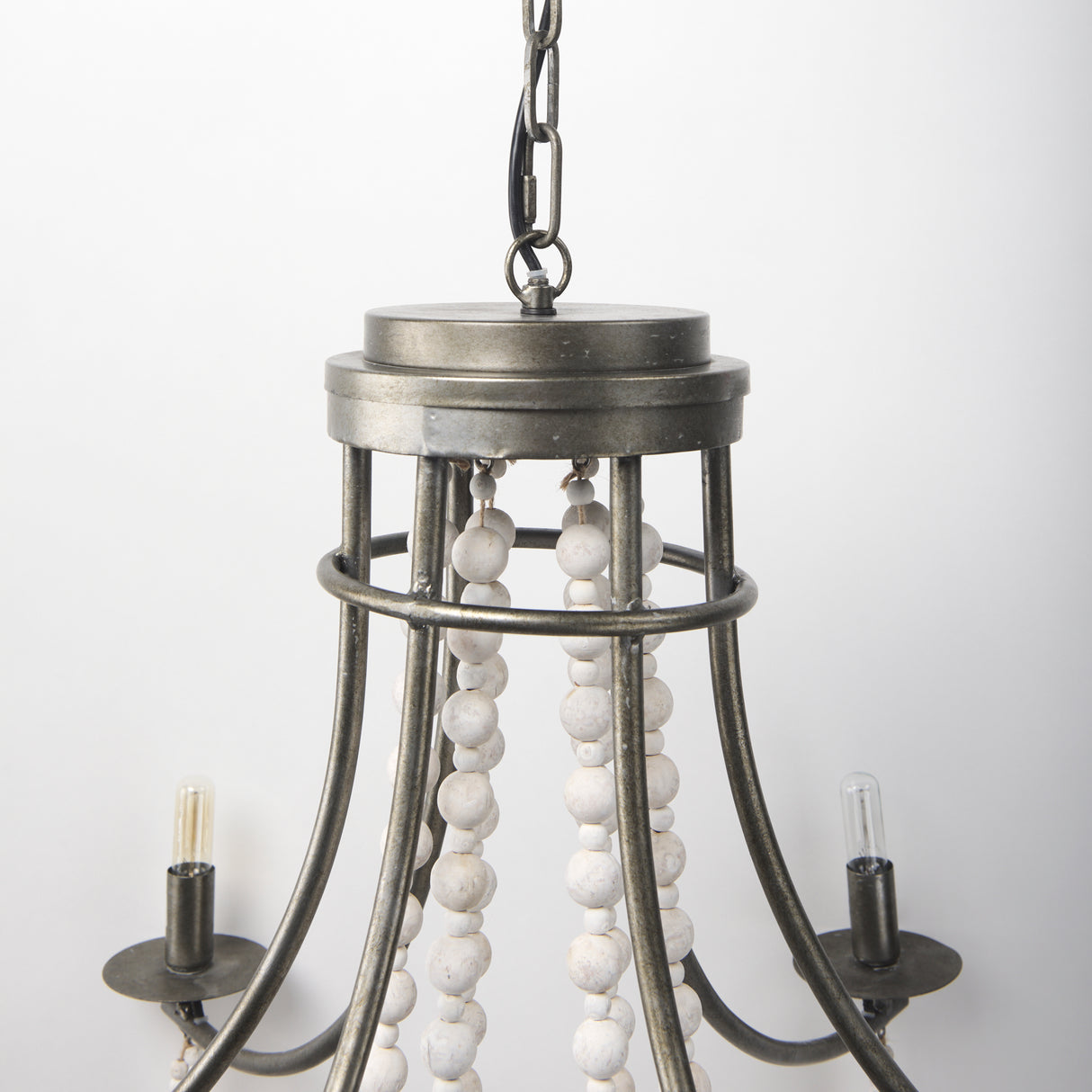 Selma White Wood Bead and Metal Chandelier from Mercana - Luna Furniture