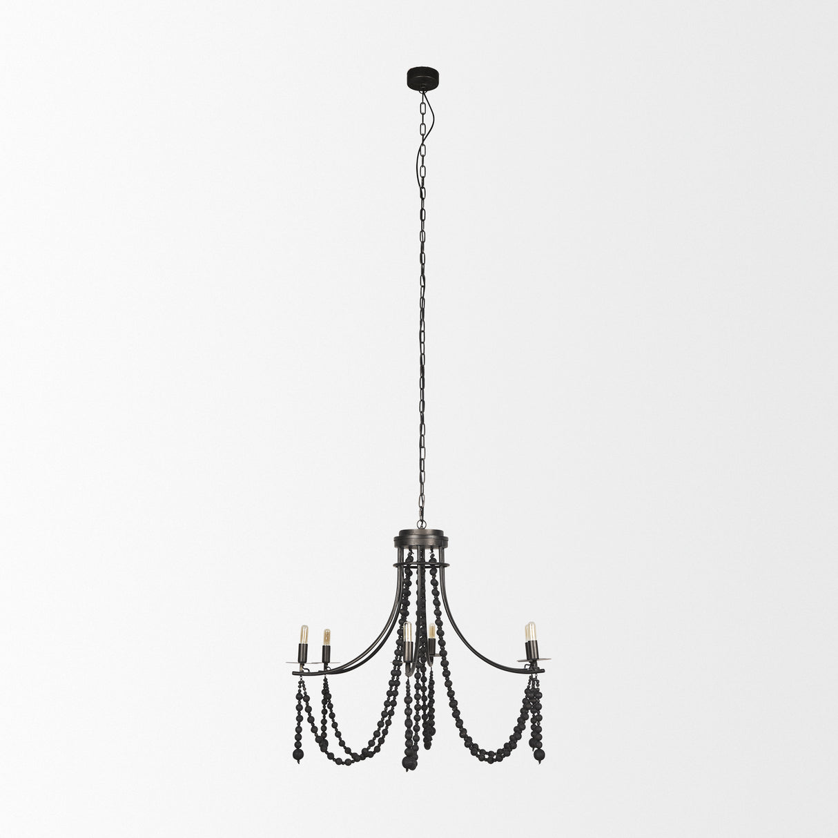 Selma Black Wood Bead and Metal Chandelier from Mercana - Luna Furniture