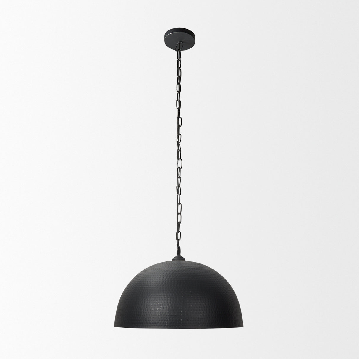Karina 24" Round Matte Black Hammered Metal Dome Pendant Light from Mercana - Luna Furniture