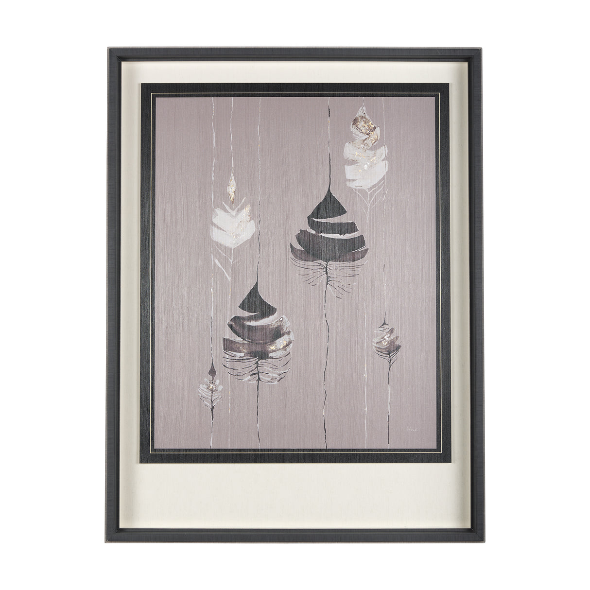 Rain of Feather Warm Gray by Mercana Studio Hand Embellished Framed Art Print Matted under Glass from Mercana - Luna Furniture