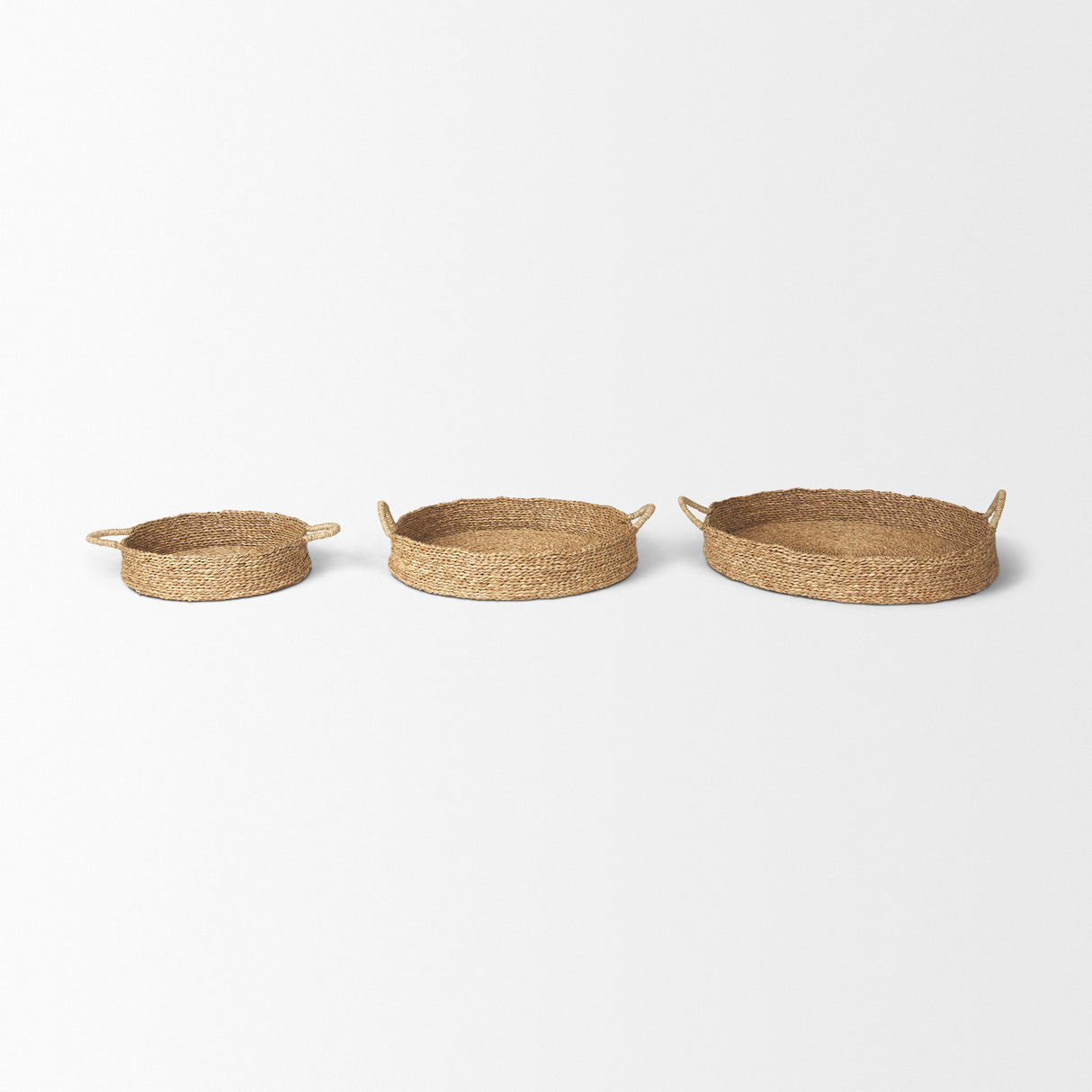 Ulana Set of 3 Round Nesting Seagrass Trays w/ Loop Handles from Mercana - Luna Furniture
