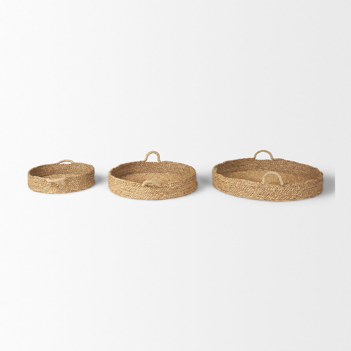 Ulana Set of 3 Round Nesting Seagrass Trays w/ Loop Handles from Mercana - Luna Furniture