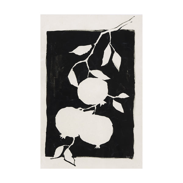 Pomegranate Branch Silhouette by Mercana Studio a Hand Embellished Textured Canvas