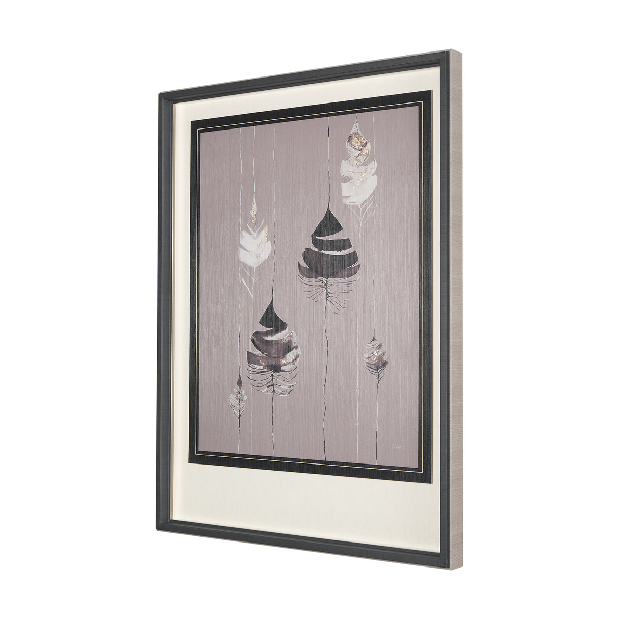 Rain of Feather Warm Gray by Mercana Studio Hand Embellished Framed Art Print Matted under Glass from Mercana - Luna Furniture