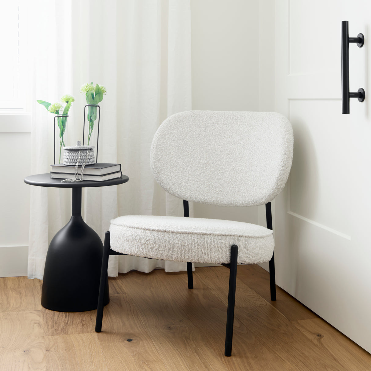 Amelia Cream Boucle W/Black Metal Upholstered Accent Chair 21.3L x 21.3W x 30.3H from Mercana - Luna Furniture